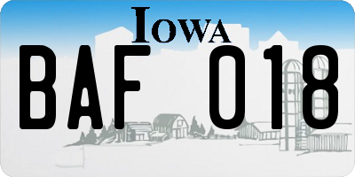 IA license plate BAF018