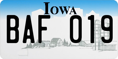IA license plate BAF019