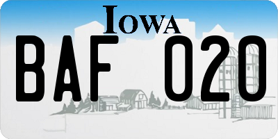 IA license plate BAF020