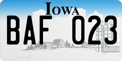 IA license plate BAF023