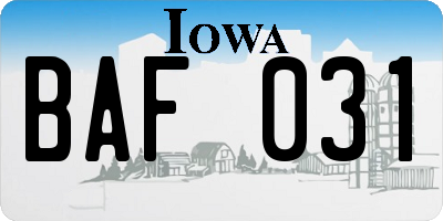 IA license plate BAF031
