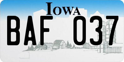 IA license plate BAF037