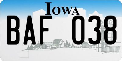 IA license plate BAF038