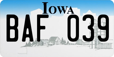 IA license plate BAF039