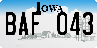 IA license plate BAF043