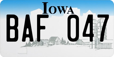 IA license plate BAF047