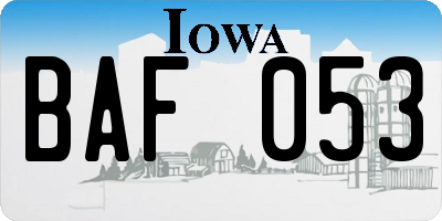 IA license plate BAF053