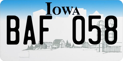 IA license plate BAF058