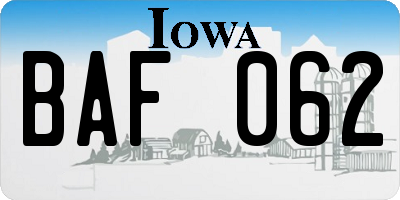 IA license plate BAF062