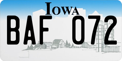 IA license plate BAF072