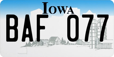 IA license plate BAF077