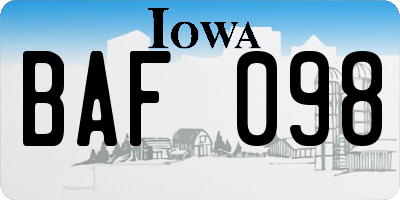 IA license plate BAF098
