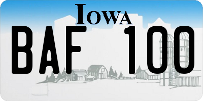 IA license plate BAF100