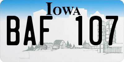 IA license plate BAF107