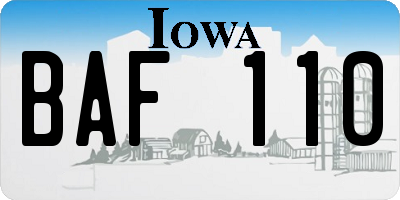 IA license plate BAF110