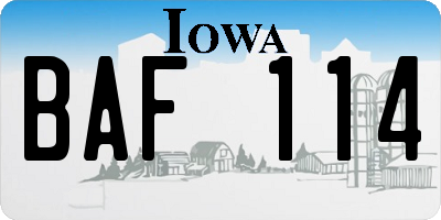 IA license plate BAF114