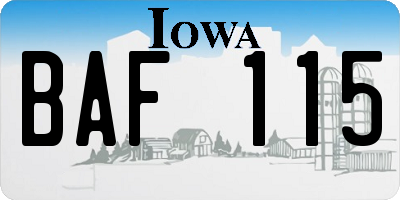 IA license plate BAF115