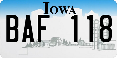 IA license plate BAF118