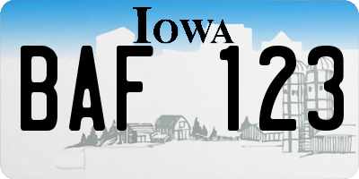 IA license plate BAF123