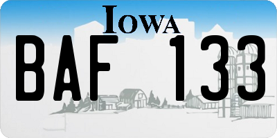IA license plate BAF133
