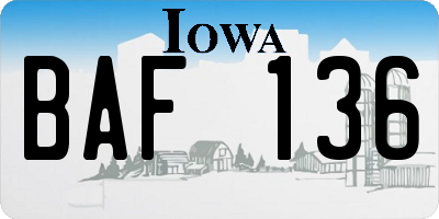 IA license plate BAF136