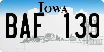 IA license plate BAF139