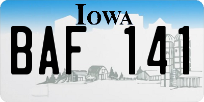 IA license plate BAF141