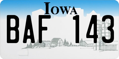 IA license plate BAF143