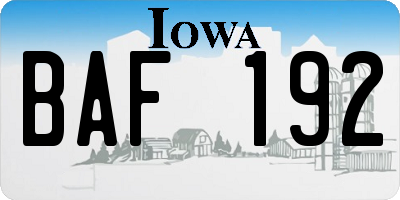 IA license plate BAF192