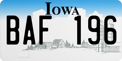 IA license plate BAF196