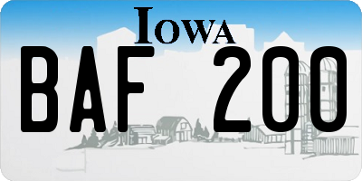 IA license plate BAF200