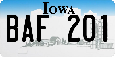 IA license plate BAF201