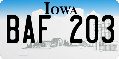 IA license plate BAF203