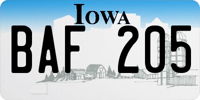 IA license plate BAF205