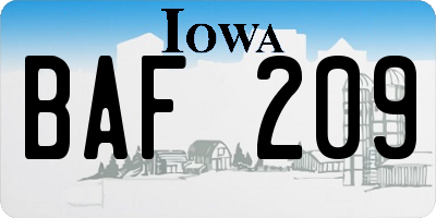 IA license plate BAF209