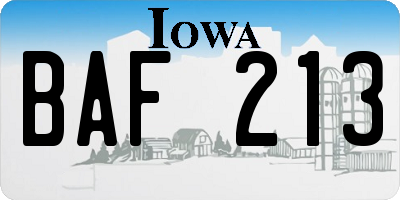 IA license plate BAF213