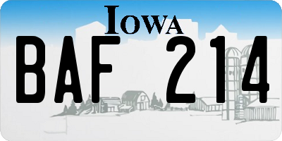 IA license plate BAF214