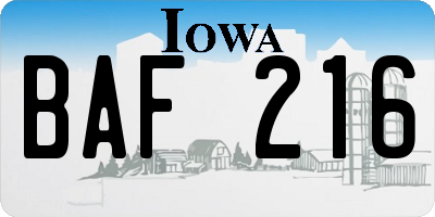 IA license plate BAF216