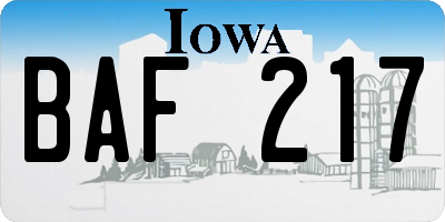IA license plate BAF217