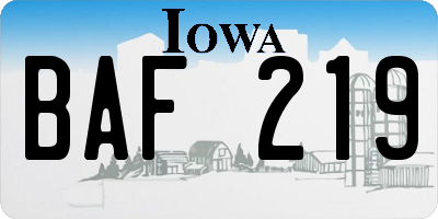 IA license plate BAF219