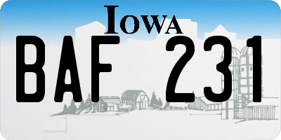 IA license plate BAF231