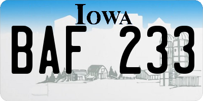 IA license plate BAF233