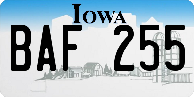 IA license plate BAF255