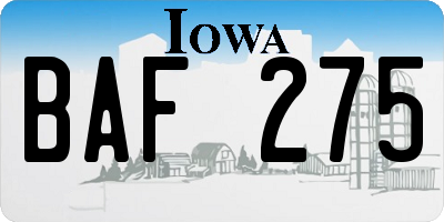 IA license plate BAF275