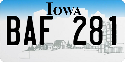 IA license plate BAF281