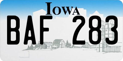 IA license plate BAF283