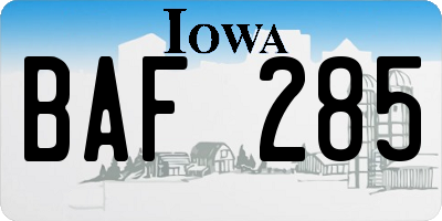 IA license plate BAF285