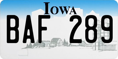 IA license plate BAF289
