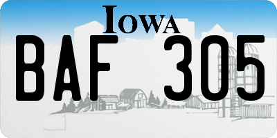 IA license plate BAF305