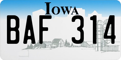 IA license plate BAF314